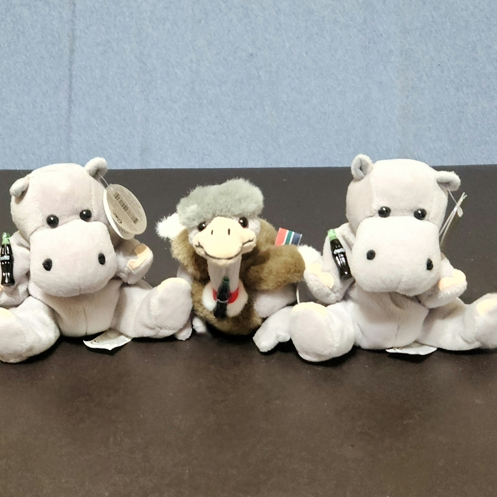 MEESKA Coca Cola beanie hippos and ostrich plush